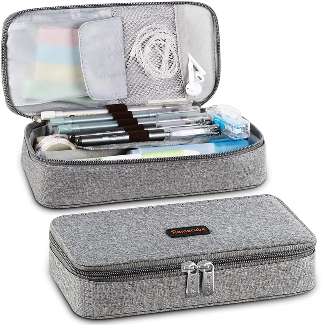 Pencil Case Big Capacity Pen Marker Holder Pouch Box Makeup Bag Oxford  Cloth Large Storage Stationery Organizer with Zipper for School Office -  Gray