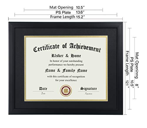 8.5×11 Certificate Frame - Classic Black Frame with Double Matte Gold Rim, Displays Diploma with Mat (11×14 Inch Without Mat), Perfect for Document or Photo Display