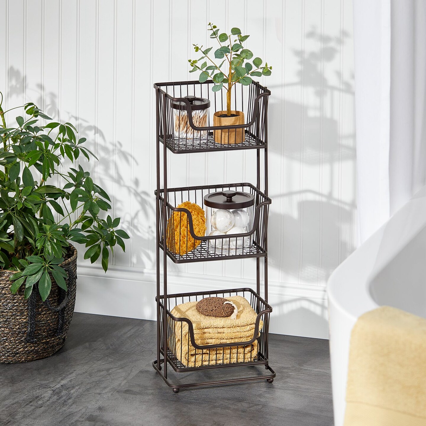 mDesign Tall Standing Bathroom Shelf Holder Rack - 3 Metal Wire Baskets