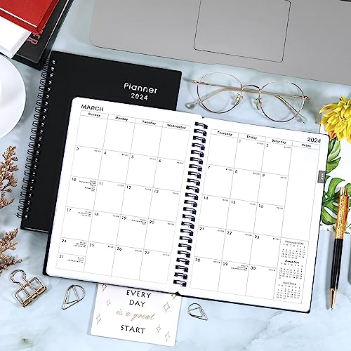 2024 Planner - Weekly &#x26; Monthly, January 2024 - December 2024, 6.25 x 8.3 in, Flexible Cover, Twin-Wire Binding, Classic Black, Enhances Time Management Skills