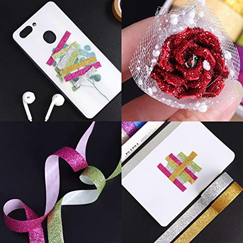 DIY Glitter Washi Tape Set 12 Rolls Colored Masking Tape Sparkle Decorative Tape for Art Scrapbooking Decor and Crafts (Dark)