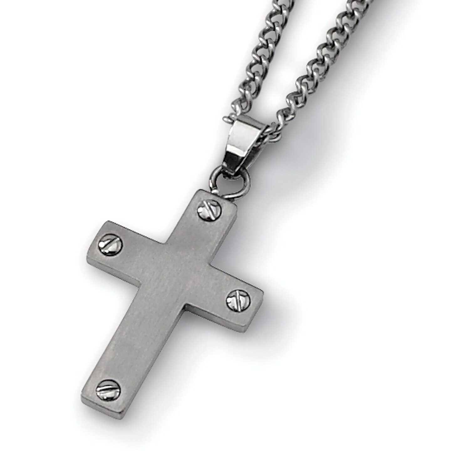 Small Mens Simple Titanium Cross Pendant Necklace 18