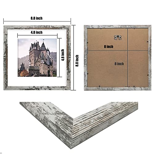 ZIRANLING 8x8 Picture Frame Rustic Distressed White Wood Set of 6,Display  Pictures 5x5 with Mat or 8x8 Without Mat,Multi Photo Frames Collage for  Wall or Table Top Display