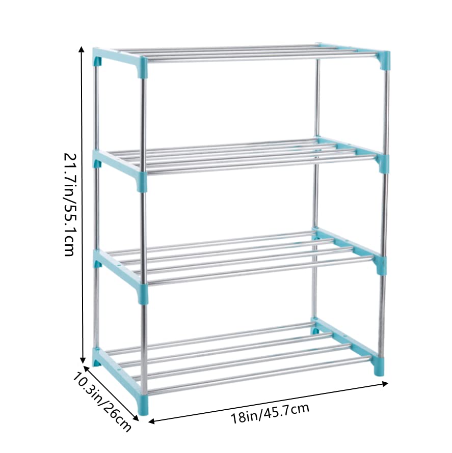 4-Tier Stackable Small Shoe Rack, Lightweight Shoe Shelf Storage Organizer for Entryway, Hallway and Closet (blue)