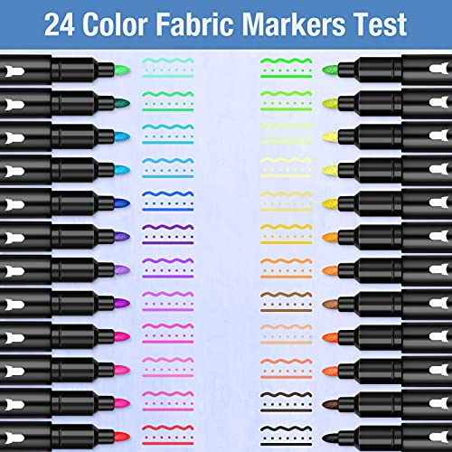 Fabric Markers Permanent - 24-Color Set, No Bleed, Fine Tip Fabric Paint Pens for Clothes, Non-Toxic for Tote Bags, White Shirts, Baby Bibs, Shoes, and More