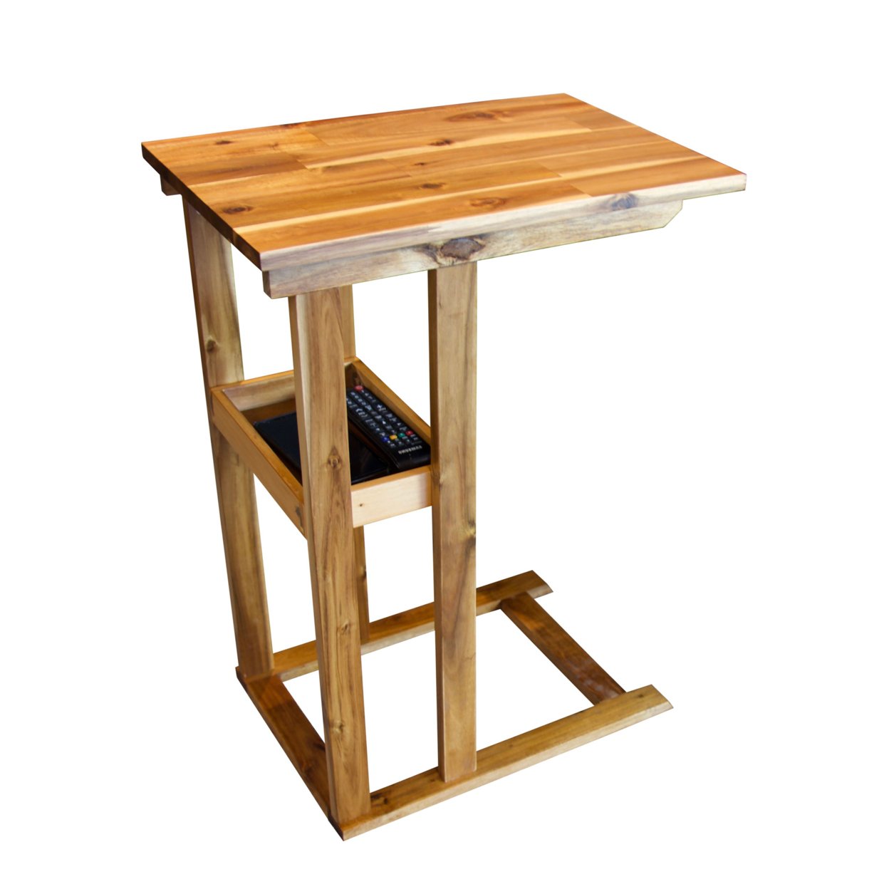Casual Contemporary Living Solid Acacia C Table with Storage Tray- Natural