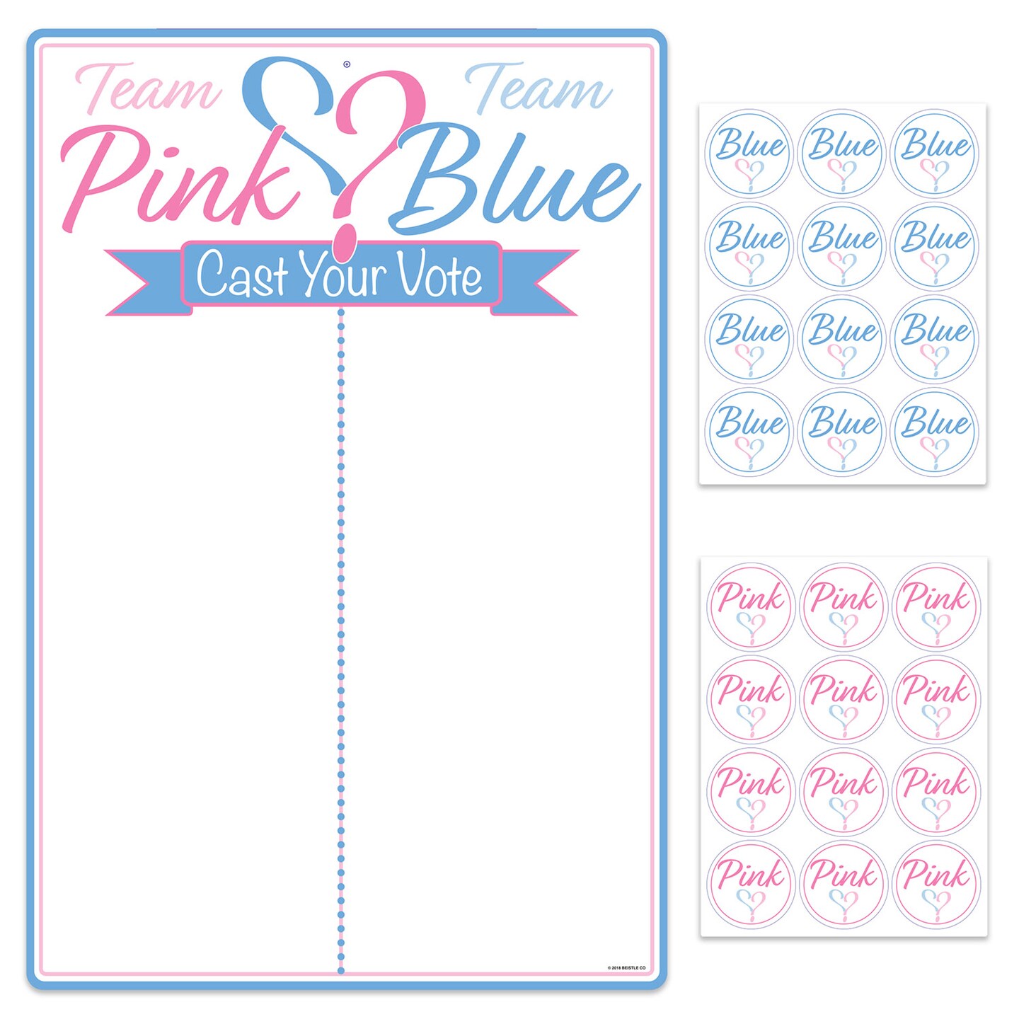 Beistle Set of 12 Pink and Blue Gender Reveal Tally Board and Stickers 20.5&#x22;