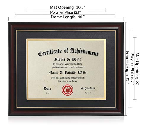 8.5x11 Diploma Frames with Mat,Classic Cherry Wood,8.5x11 Inch With Mat or 11x14 Inch Without Mat - For Document/Certificate Frame(Double Mat, Matte Black with Gold Rim)