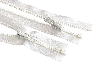2pcs 49 Inches - 120 Inches Vislon YKK #5 Molded Plastic Zippers Separating Tent in-Outside Reversible Slide Color White Made in USA (116 Inches)