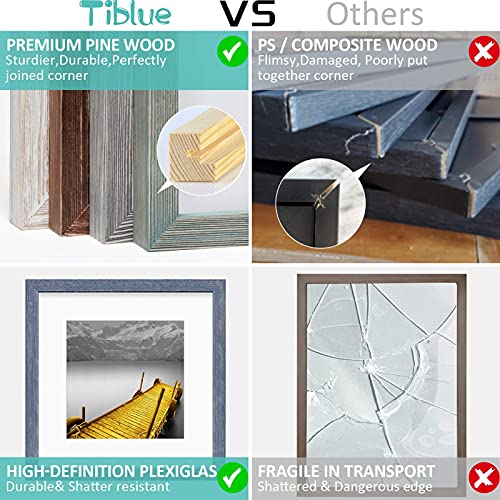 12x12 Picture Frames Wood Distressed Blue Display Pictures 10x10 or 8x8 with Mat or 12x12 without Mat - 12x12 Inch Square Photo Frames with 2 Mats for Wall or Tabletop Mount, 1 Pack
