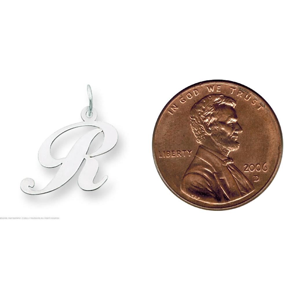 14K White Gold Medium Fancy Script Initial R Charm Jewerly 20mm x 14mm