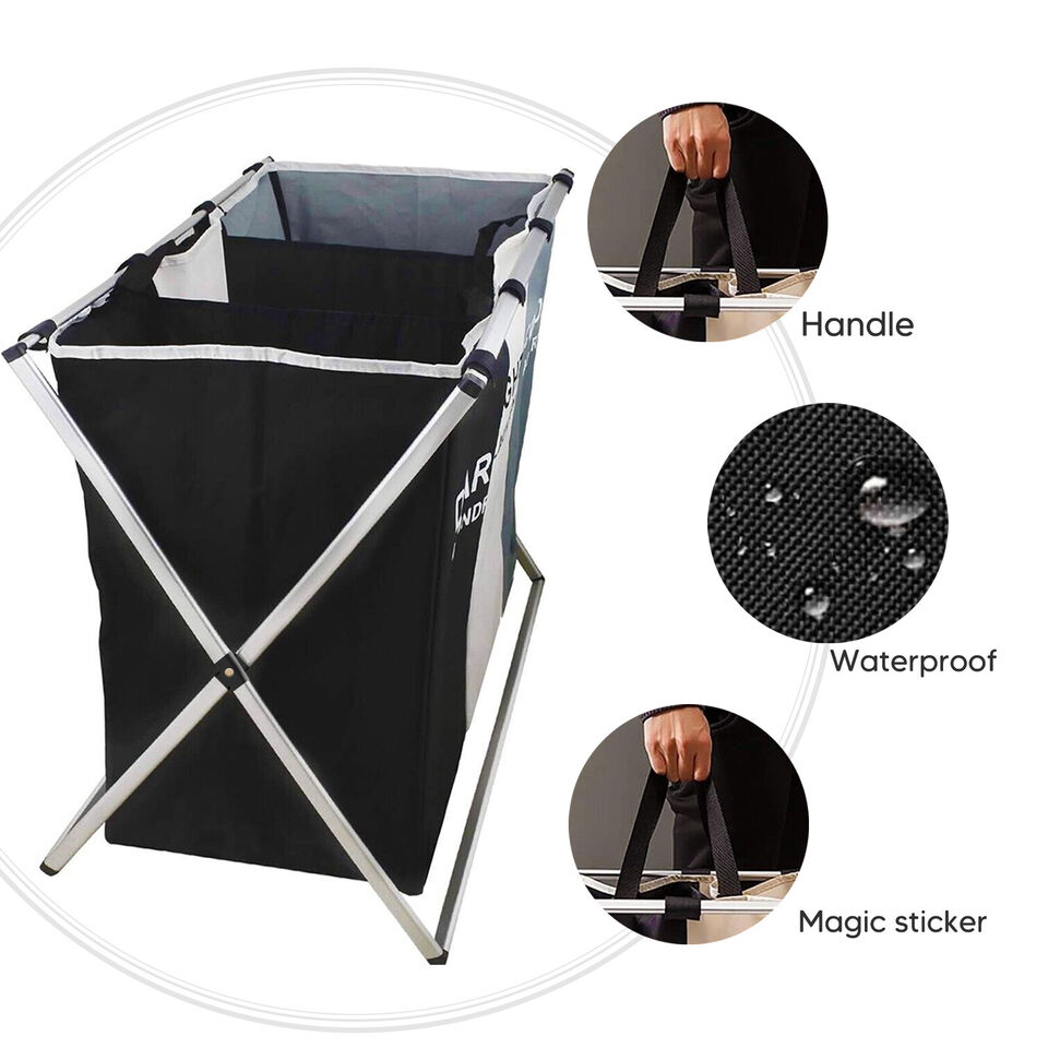 3 Section Laundry Hamper Basket Sorter Clothe Storage Foldable Bag Bin Organizer
