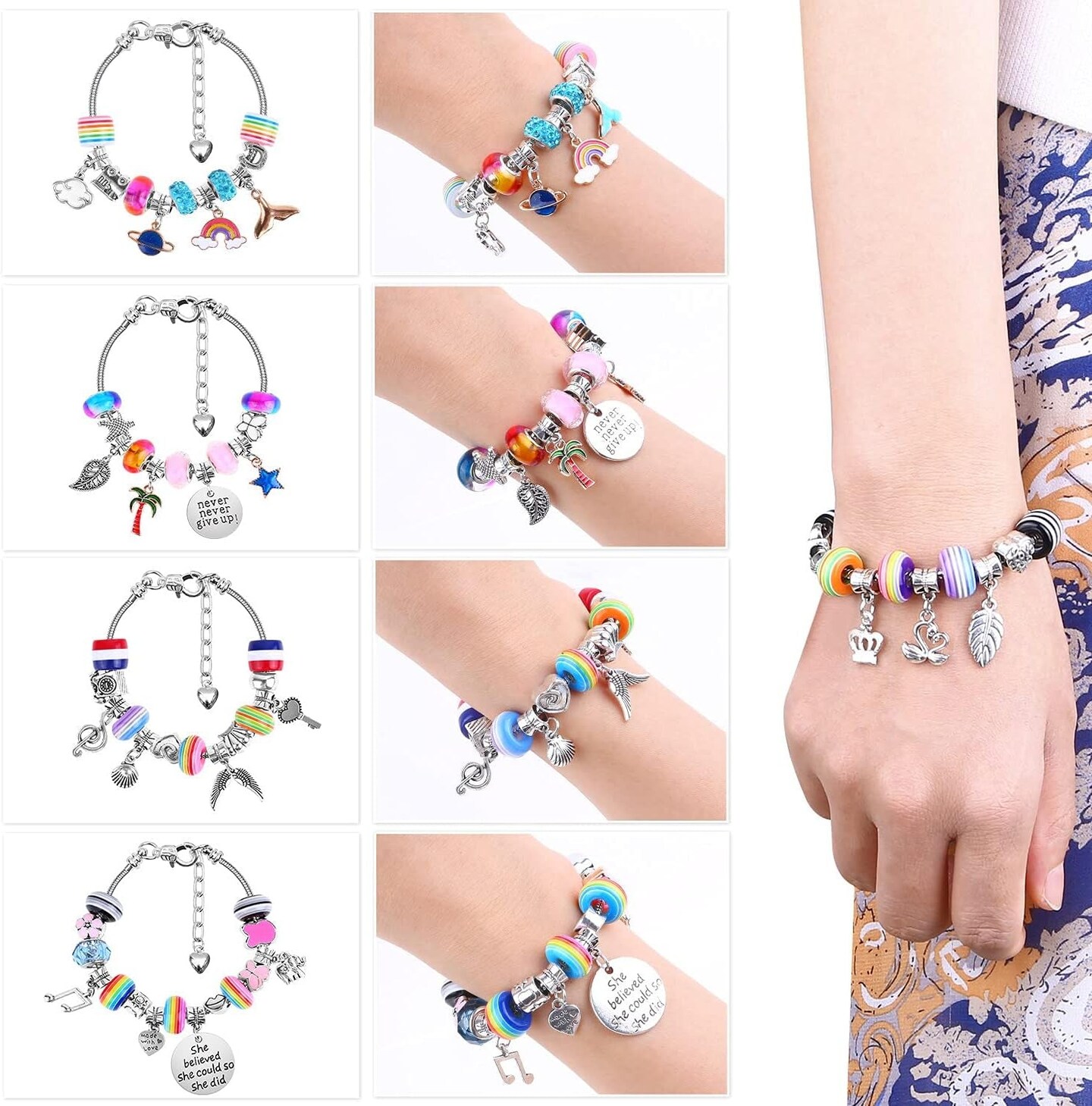 Bracelet Making Kit for Girls, 85Pcs Charm Bracelets Kit with Beads, Jewelry Charms, Bracelets for DIY Craft, Jewelry Gift for Teen Girls