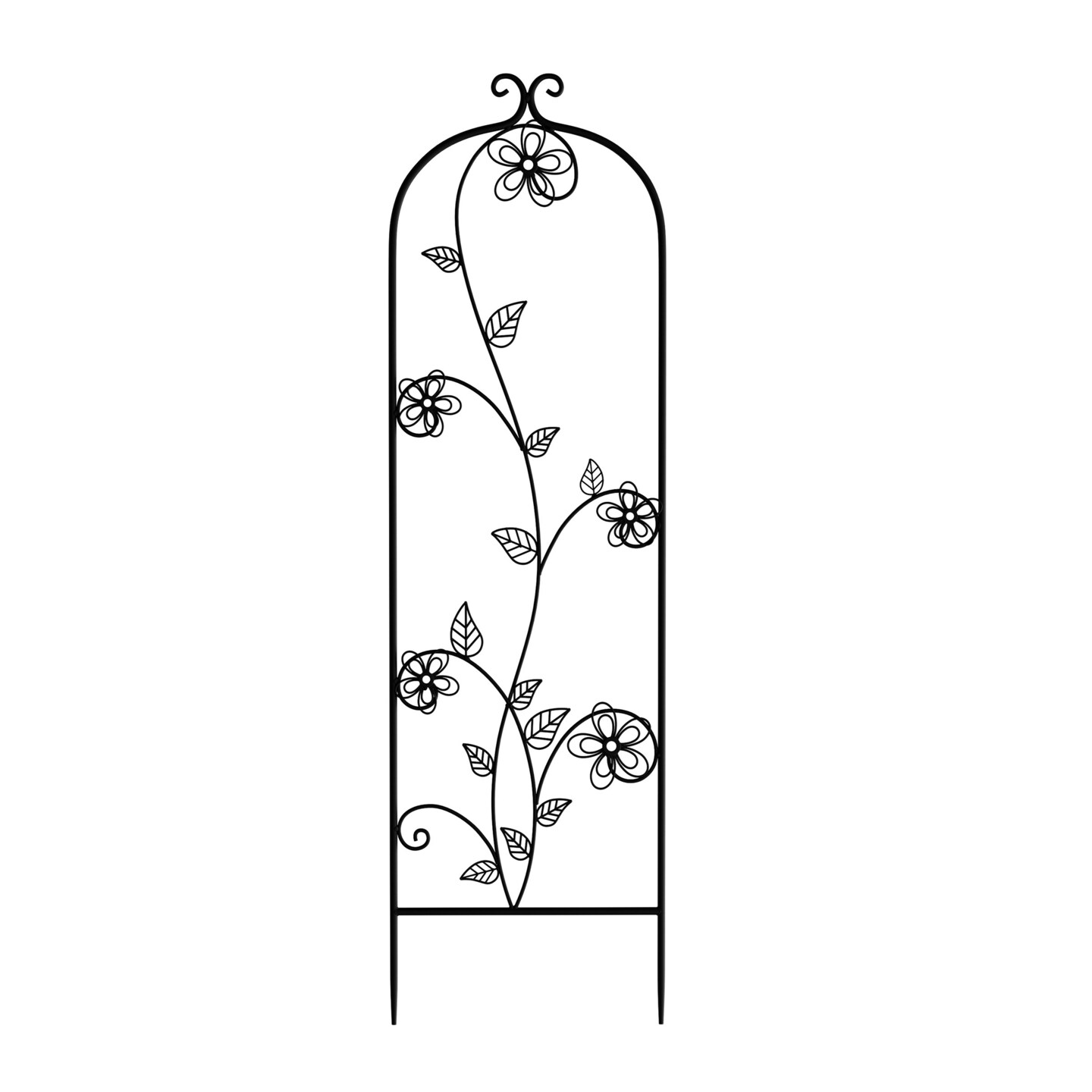 Pure Garden Garden Trellis- For Climbing Plants- Decorative Black Curving Flower Stem Metal Panel -For Vines Roses Vegetable Plants