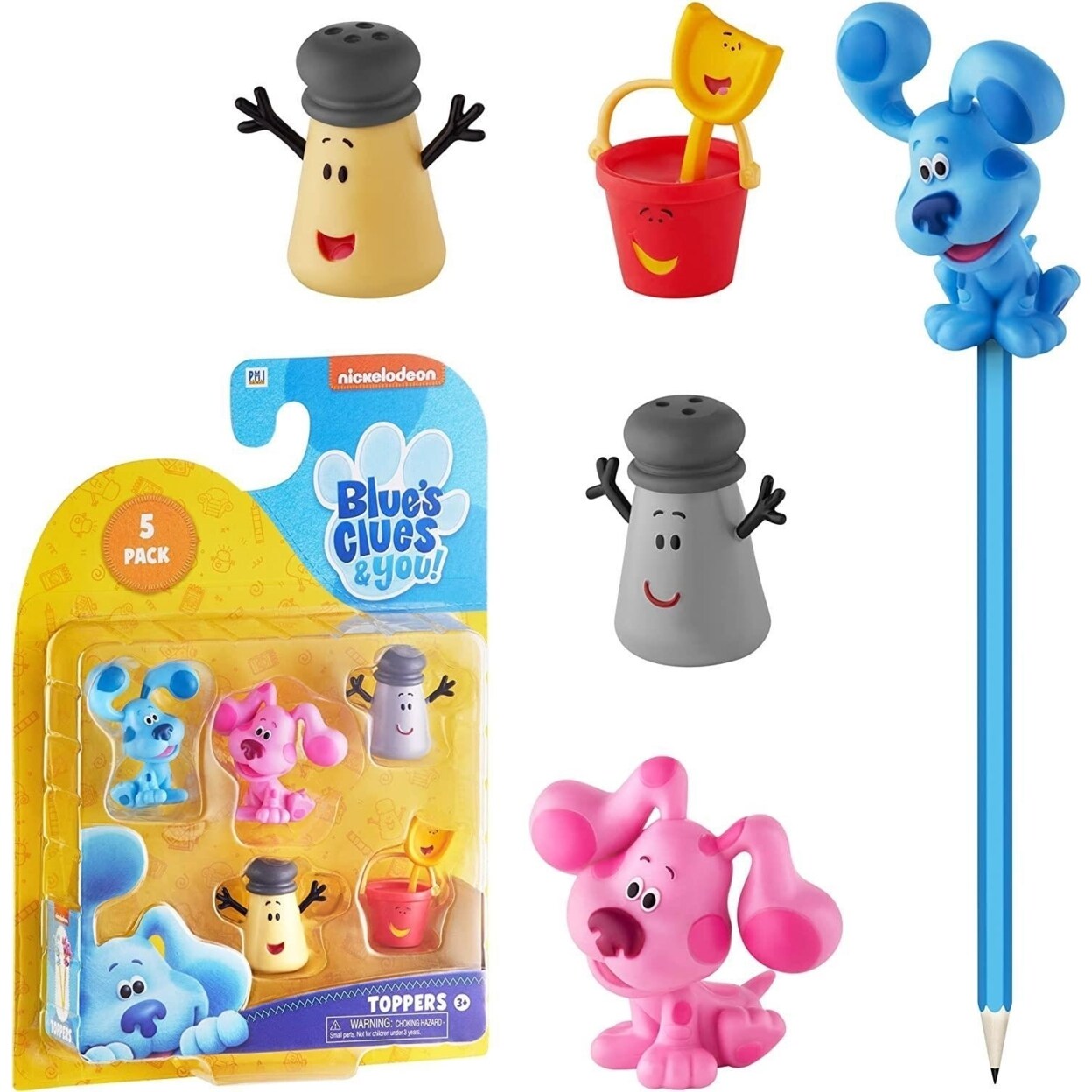 Blues Clues Pencil Toppers 5Pk Nickelodeon Blue Magenta Shovel Pail Figures