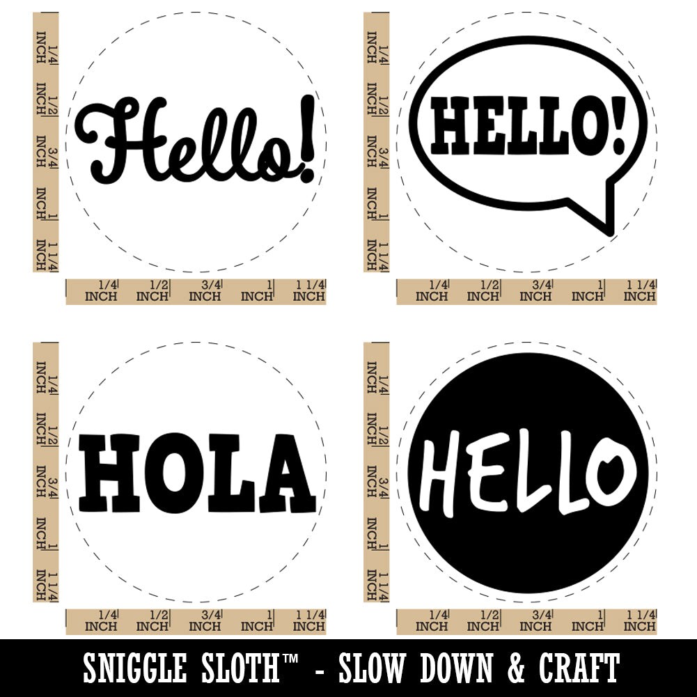 Hello Text Cursive English Hola Spanish Hi Greeting Rubber Stamp Set ...