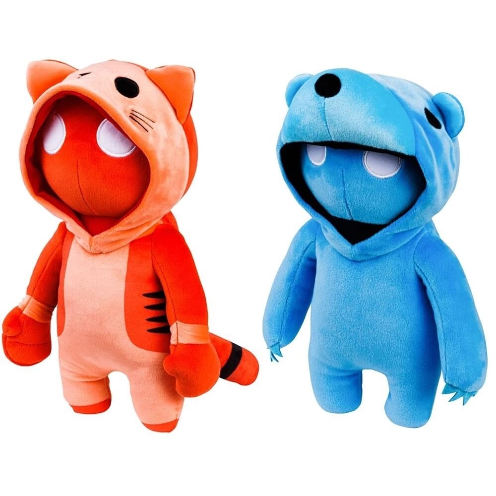PMI International Gang Beasts Red Cat Blue Bear Plush 16" Doll Gamer Character Bundle Set