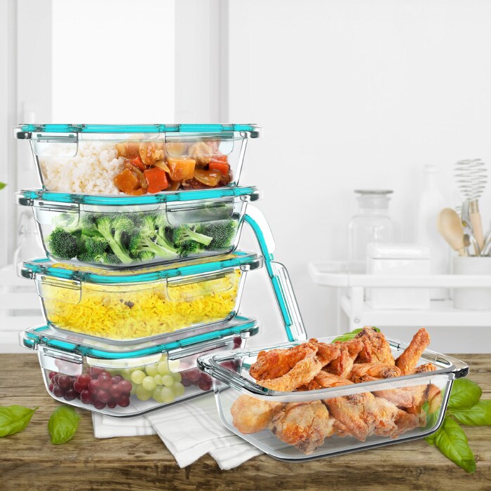 5 Glass Food Storage Containers 24Oz Rectangular Microwave Safe With Lids
