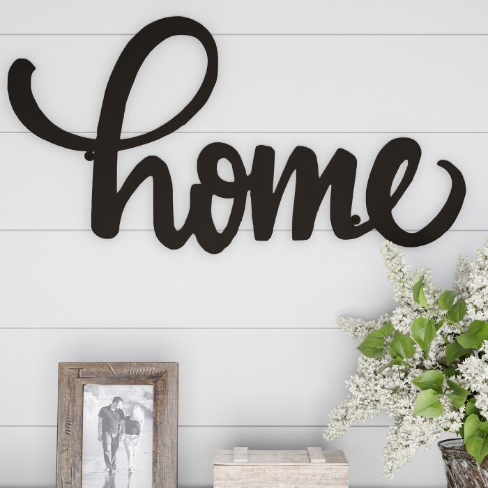 Lavish Home Metal Cutout Home Sign 24X12 Distressed Dark Brown