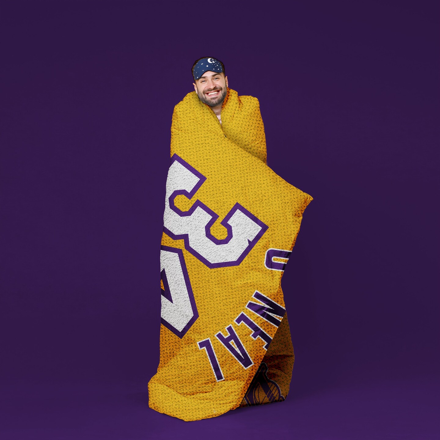 Sleep Squad Los Angeles Lakers Shaquille O&#x27;Neal 60&#x201D; x 80&#x201D; Raschel Plush Jersey Basketball Blanket