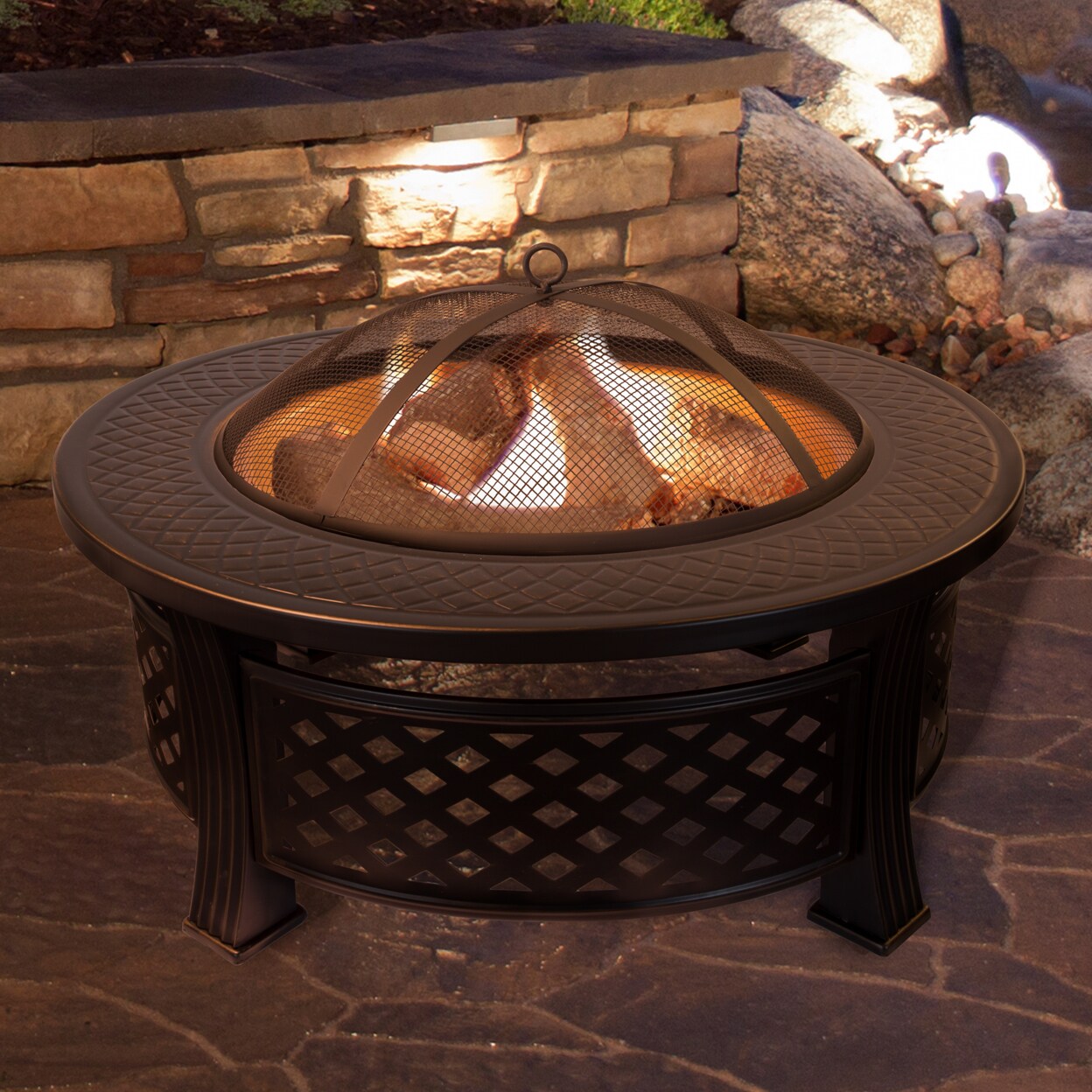 Pure Garden Wood Burning Fire Pit Set including Spark Screen and Log Poker