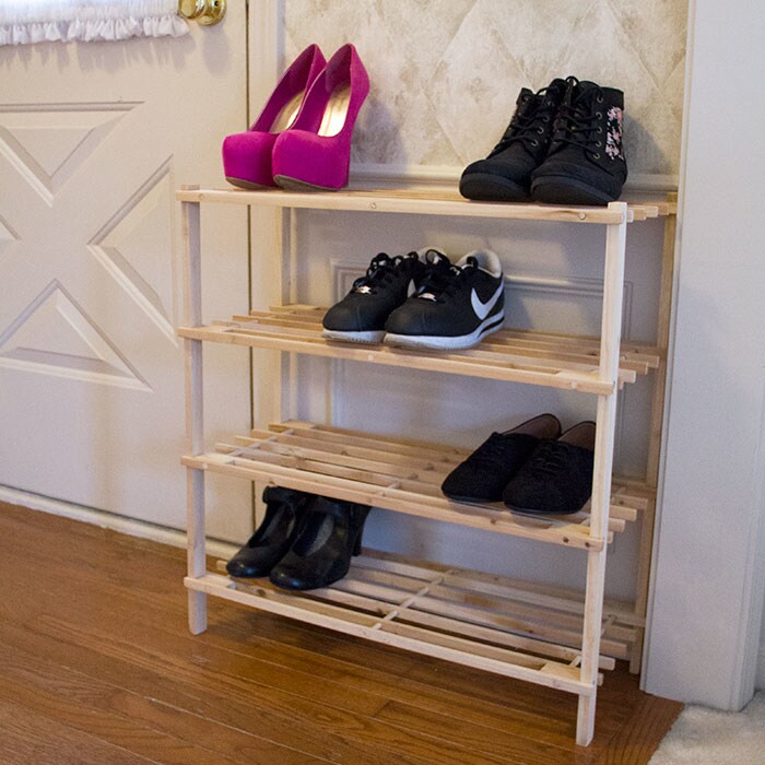 Lavish Home 4 Tier Blonde Wood Shoe Rack Holds 12 Pairs Easy Assembly ...