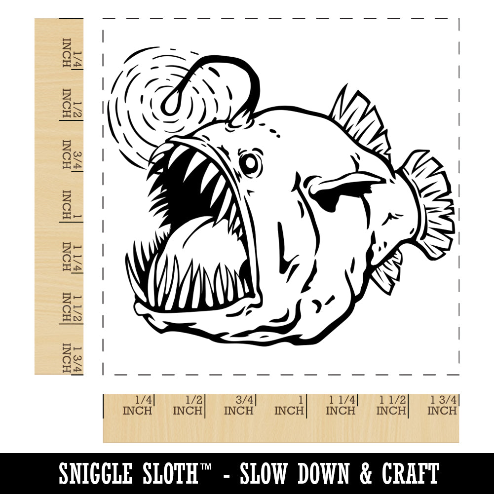 Creepy Scary Angler Fish Square Rubber Stamp for Stamping Crafting