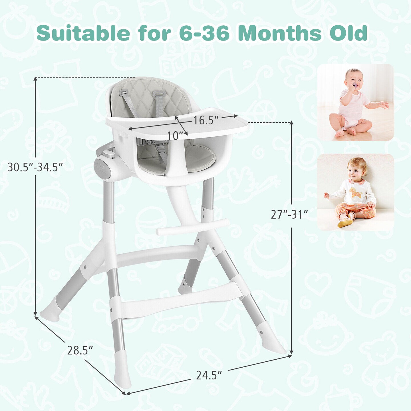 4-in-1 Convertible Baby High Chair with Aluminum Frame-Grey