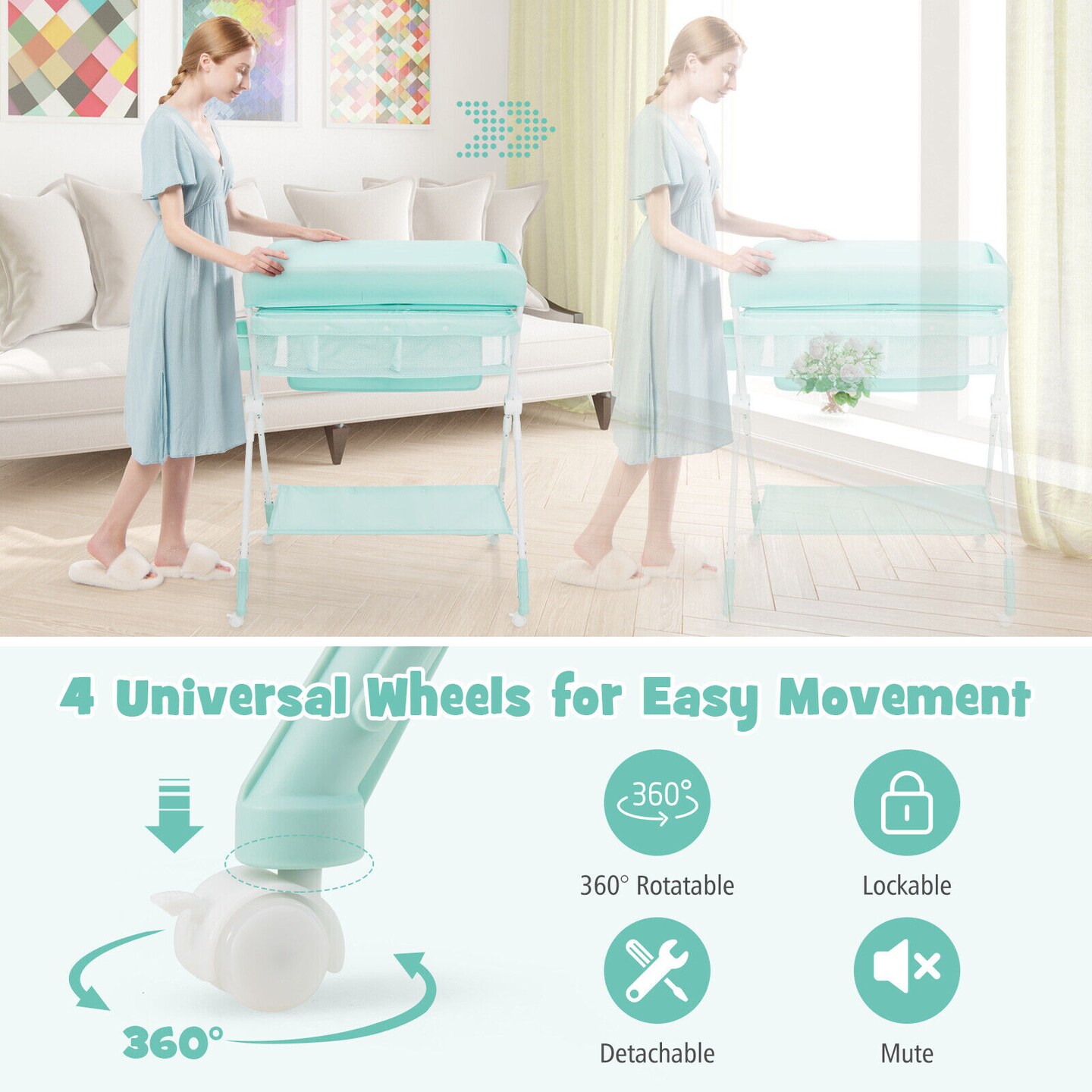 Changing table outlet with wheels