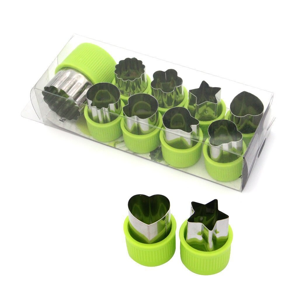 9 Pieces Vegetable Cutter Shapes Set,Mini Pie,Fruit and Cookie Stamps Mold for Kids Baking and Food Supplement Tools Accessories Crafts for Kitchen,Green