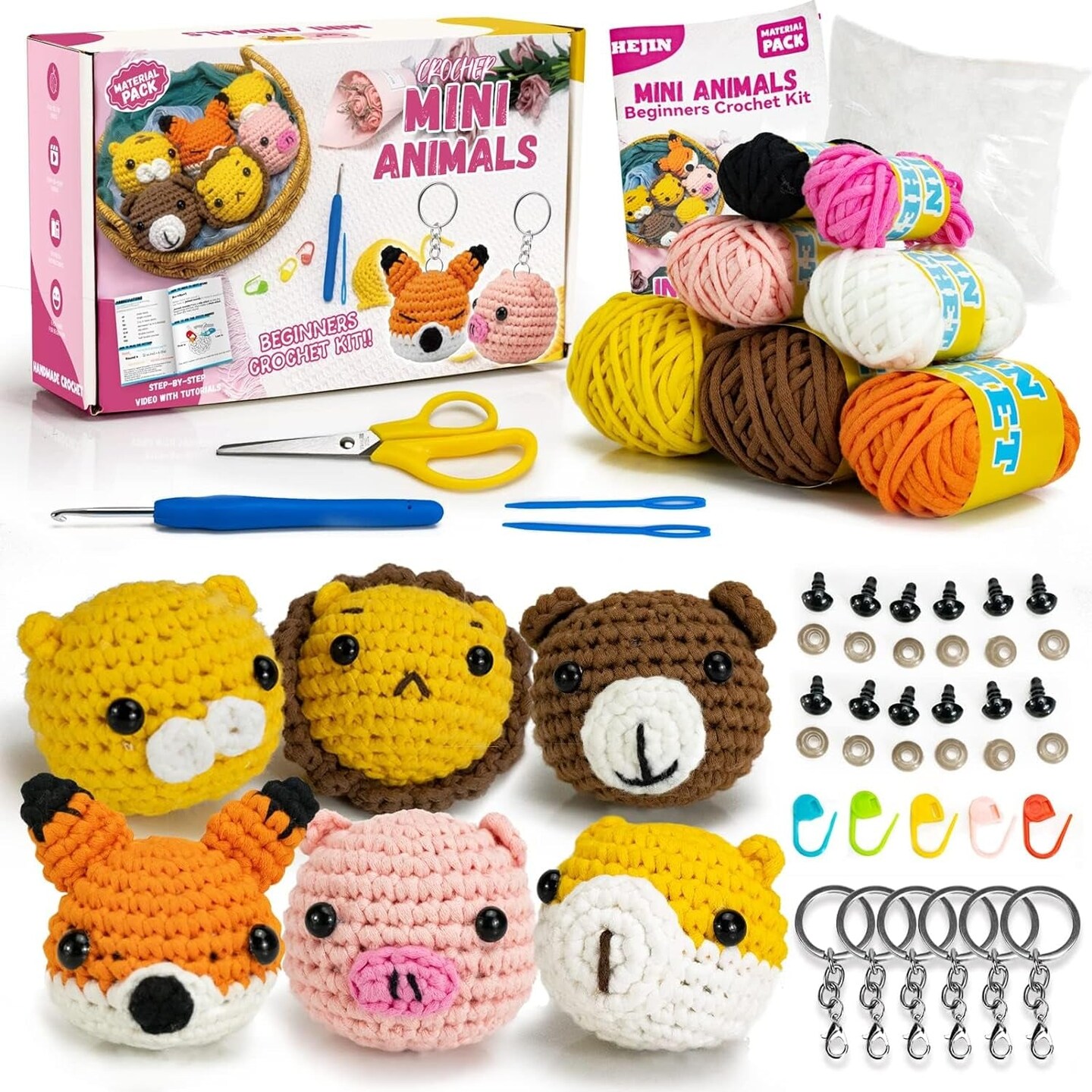 Beginner Crochet Kit, Crochet Kits for Kids and Adults, 3PCS Crochet Animal Kit for Beginners