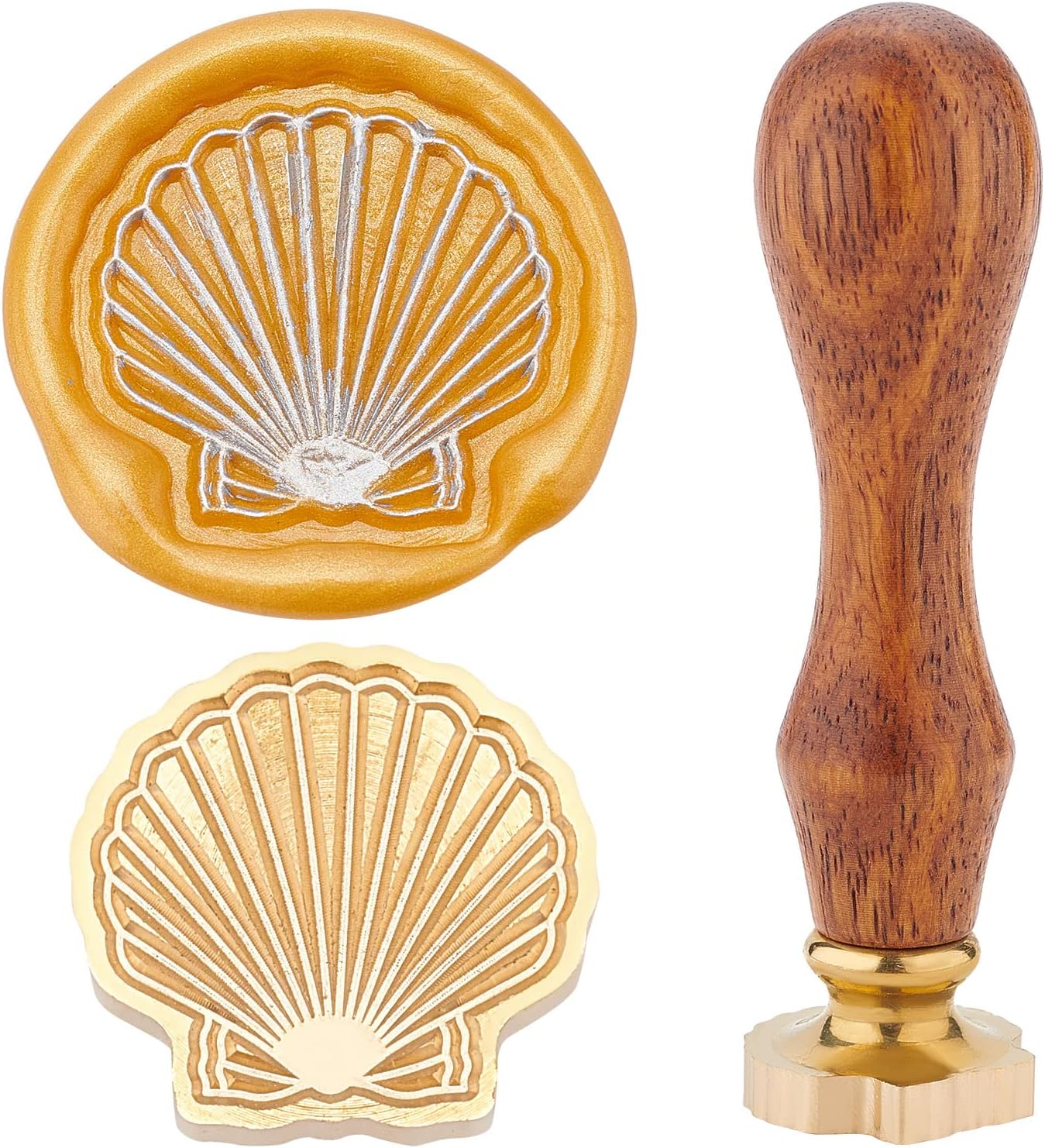 Sea Shell Wax Seal Stamp Ocean Summer Sealing Wax Stamps Vintage Removable Brass Head Sealing Stamp with Wooden Handle for Wedding Invitations Valentine&#x27;s Day Envelope Christmas Gift Wrap