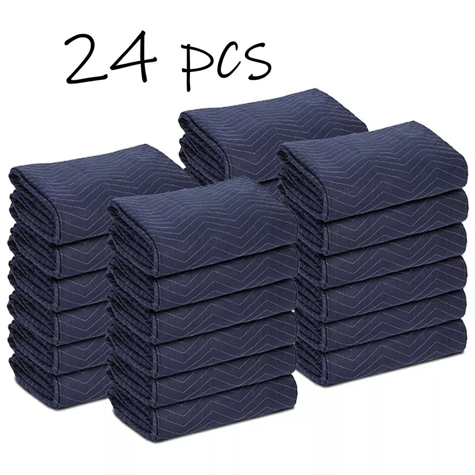 80"x72" Furniture 24 Moving Blankets Protective Shipping Packing Pads Blue/Black