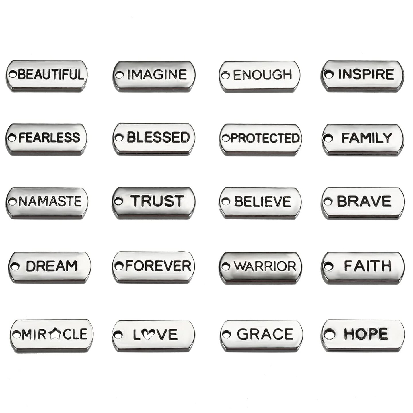 80 Pieces Word Charms Pendants Engraved Motivational Jewelry Making Accessories for DIY Necklaces, Bracelets, Key Chains(Silver)