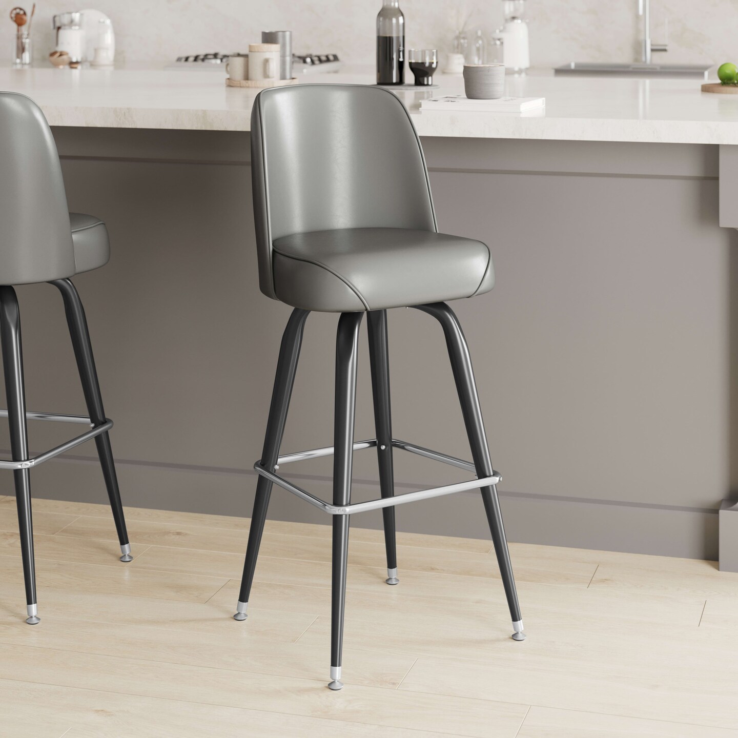 Emma and Oliver Metal Barstool with Swivel Bucket Seat