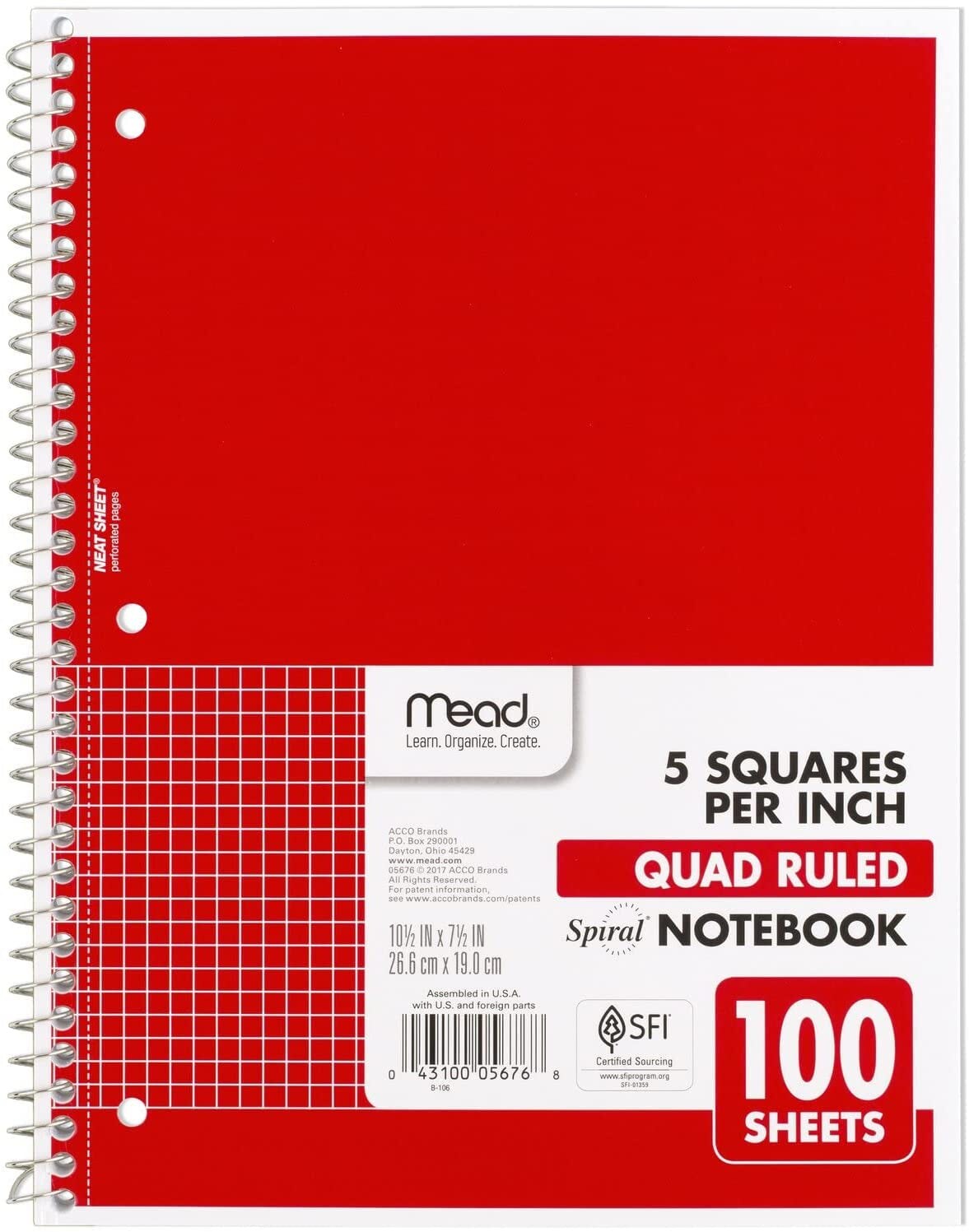 Spiral Notebook, 1-Subject, Graph Ruled Paper, 7-1/2&#x22; X 10-1/2&#x22;, 100 Sheets, Green (05676AC5)