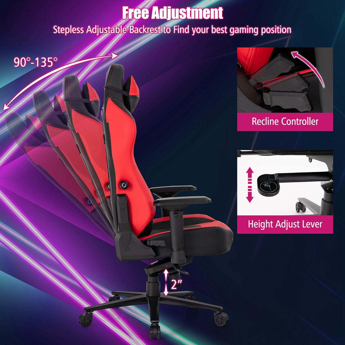 Goplus Gaming Chair 360&#xB0; Swivel Computer Reclining Height Adjustable 4D Armrest Red