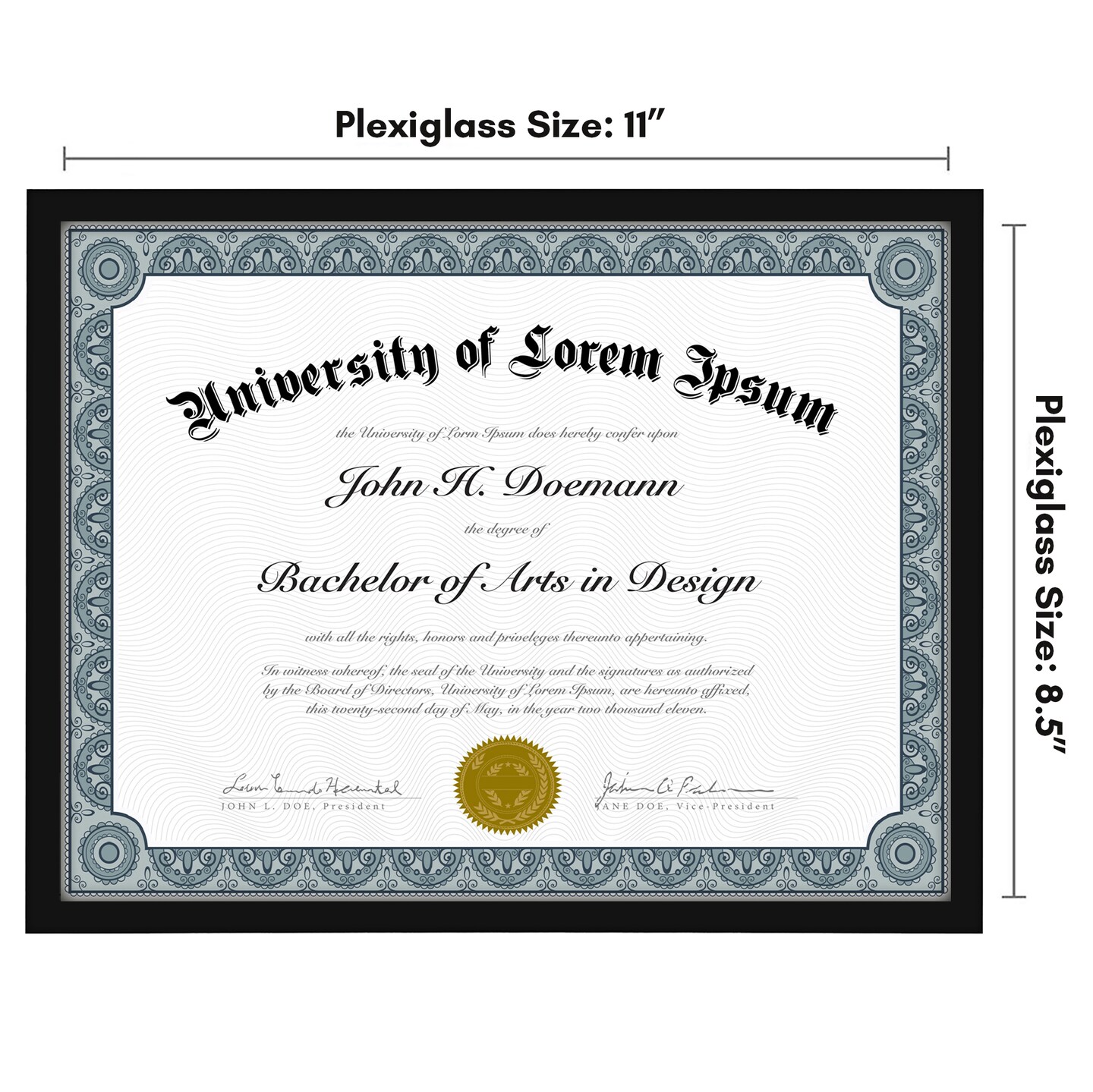 Americanflat 8.5x11 Thin Border Diploma Flame - Showcases Certificates and Diplomas - Document Picture Frame - Shatter Resistant Glass - Hanging Hardware and Easel for Table Display - Black