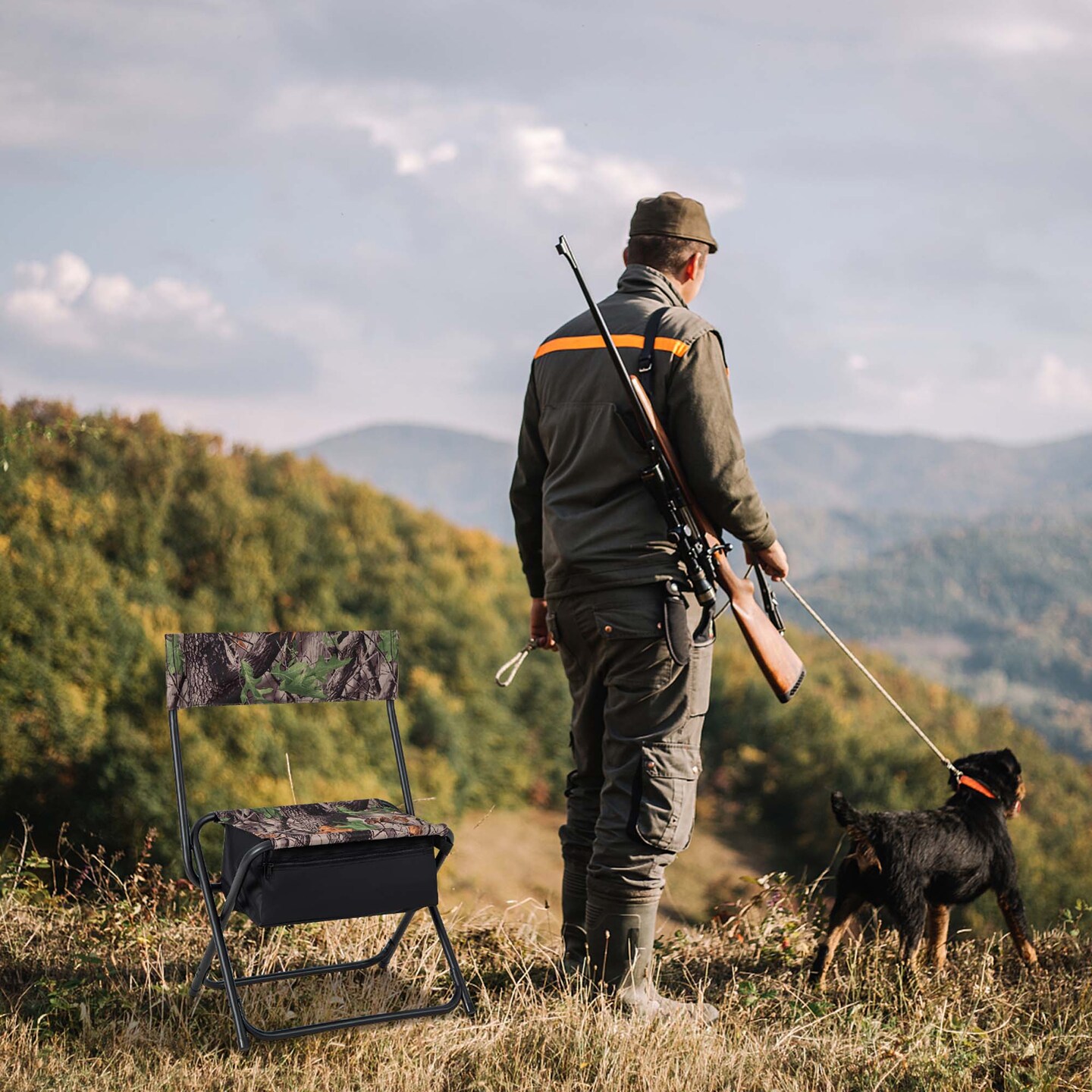 Costway Folding Hunting Chair Foldable Portable Fishing Stool with Storage Pocket