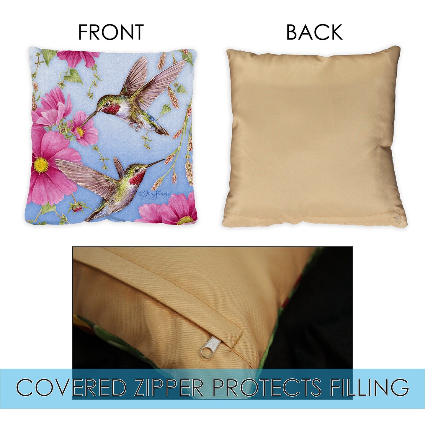 Hummingbirds with Pink Decorative Hummingbird Indoor/Outdoor Pillow Cover (set of 2)