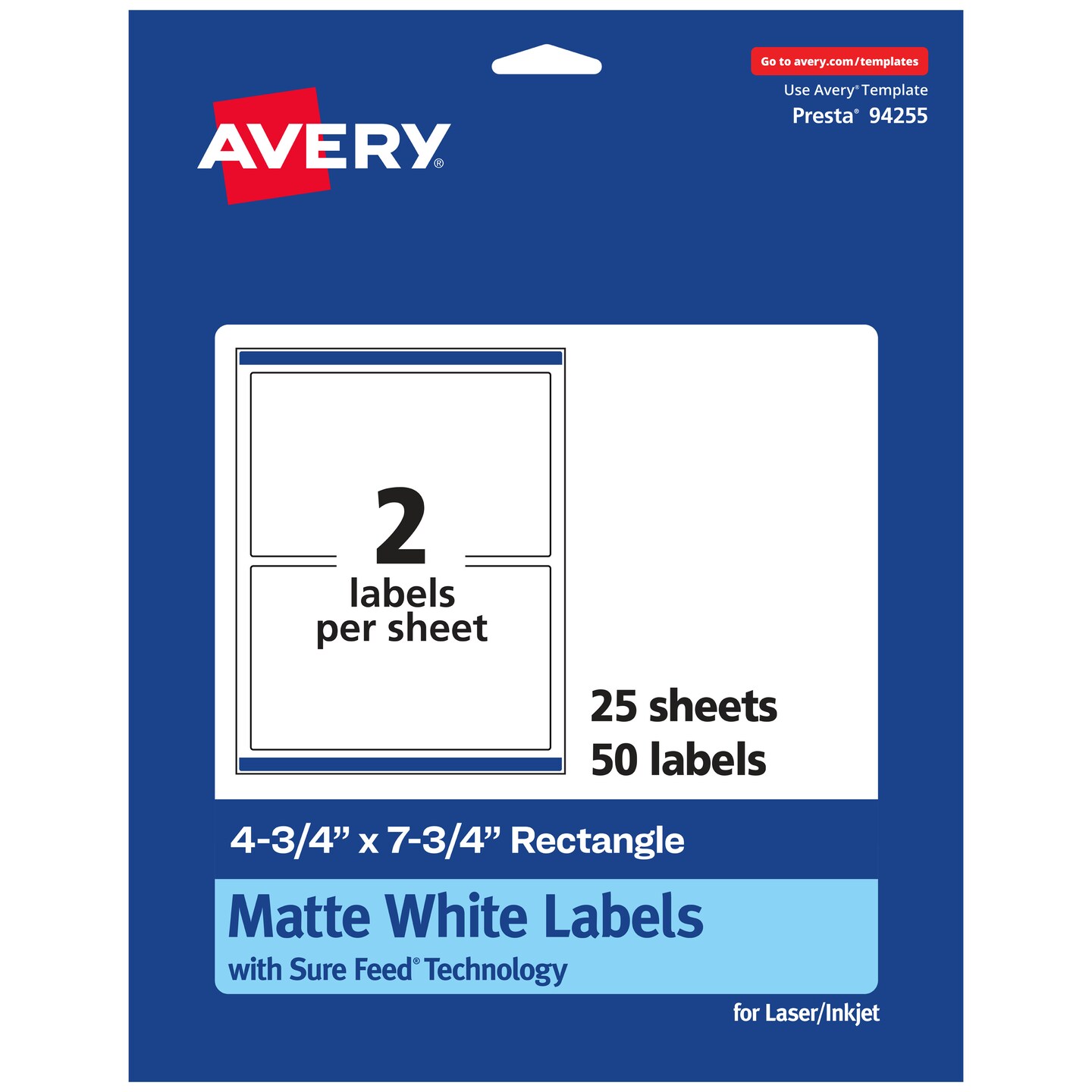 Avery Matte White Rectangle Labels, 4.75&#x22; x 7.75&#x22;