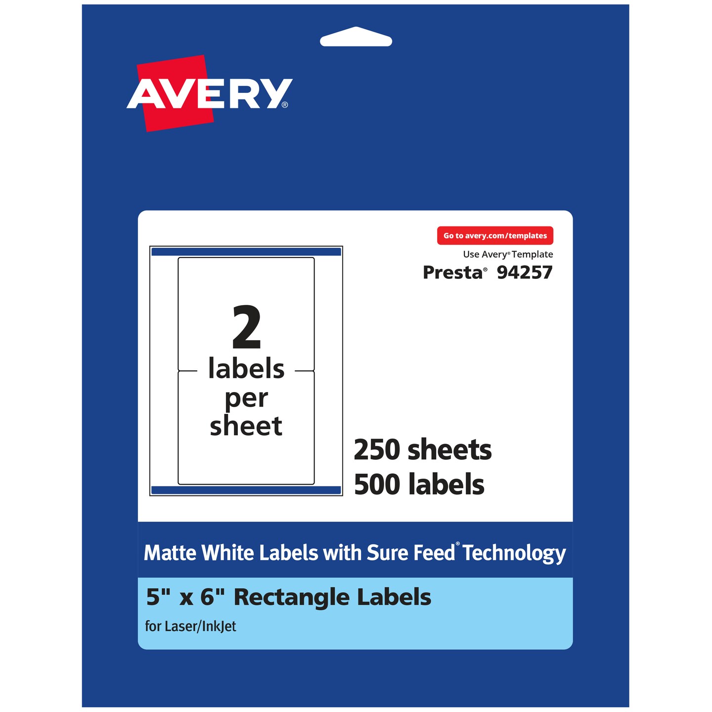 Avery Matte White Rectangle Labels, 5&#x22; x 6&#x22;