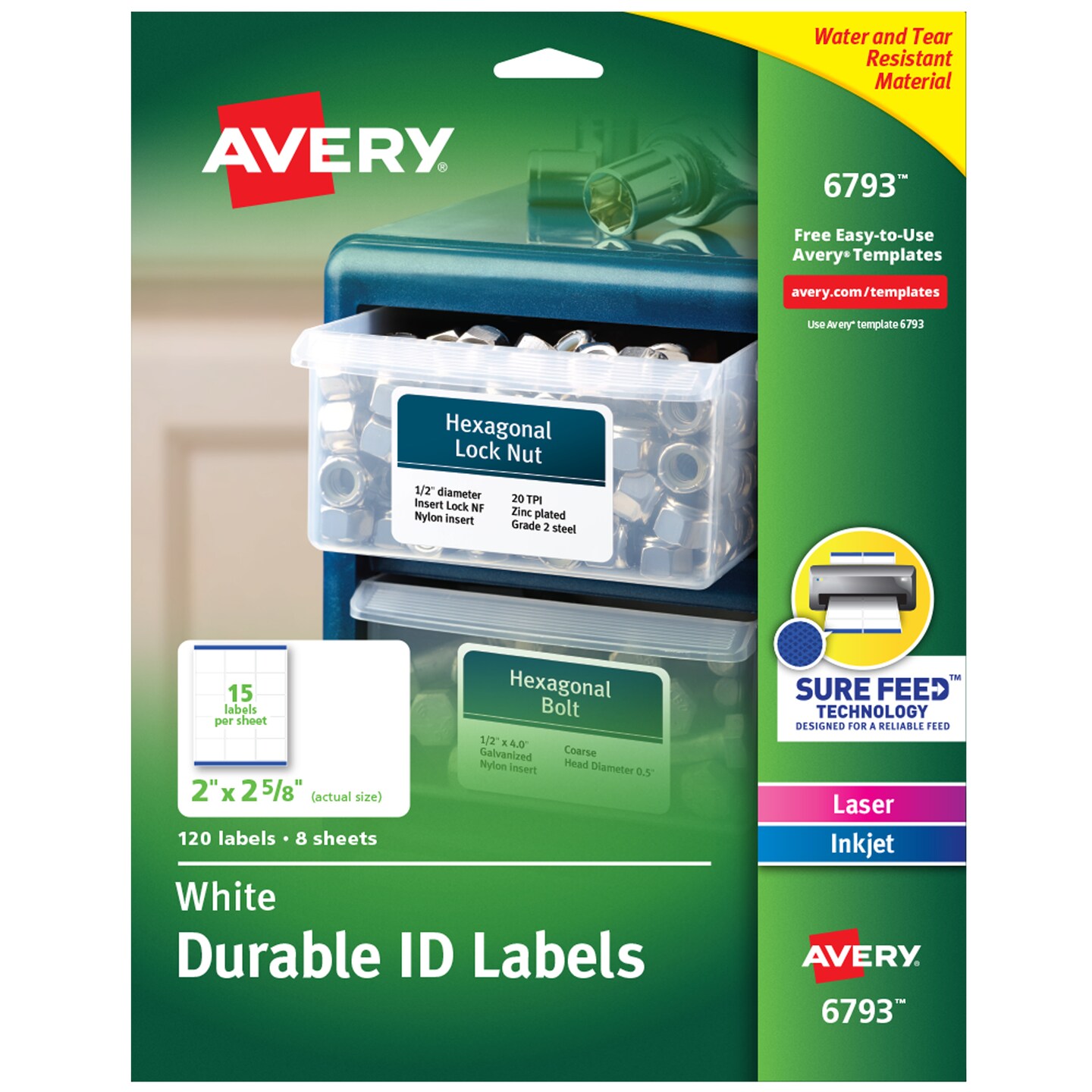 Avery Durable Easy Peel ID Labels, Sure Feed Technology, Permanent Adhesive, 2" x 2-5/8", 120 Labels (6793)