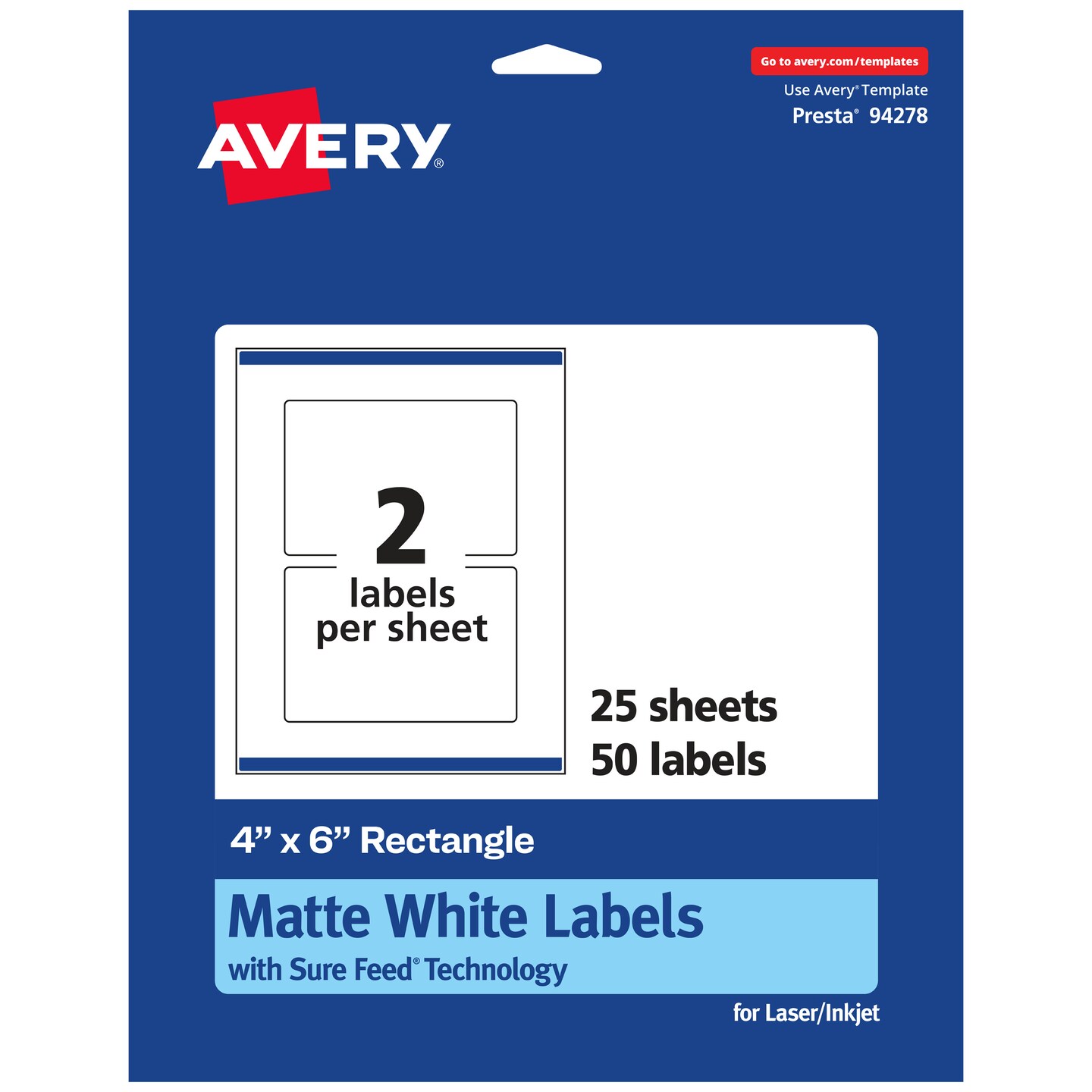 Avery Matte White Rectangle Labels with Sure Feed, 4&#x22; x 6&#x22;
