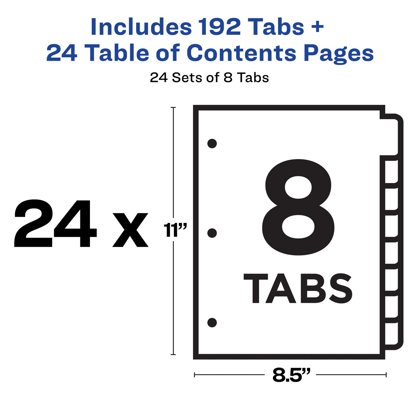 Avery Ready Index 8 Tab Binder Dividers, Customizable Table of Contents, Multicolor Tabs, 24 Sets (11168)