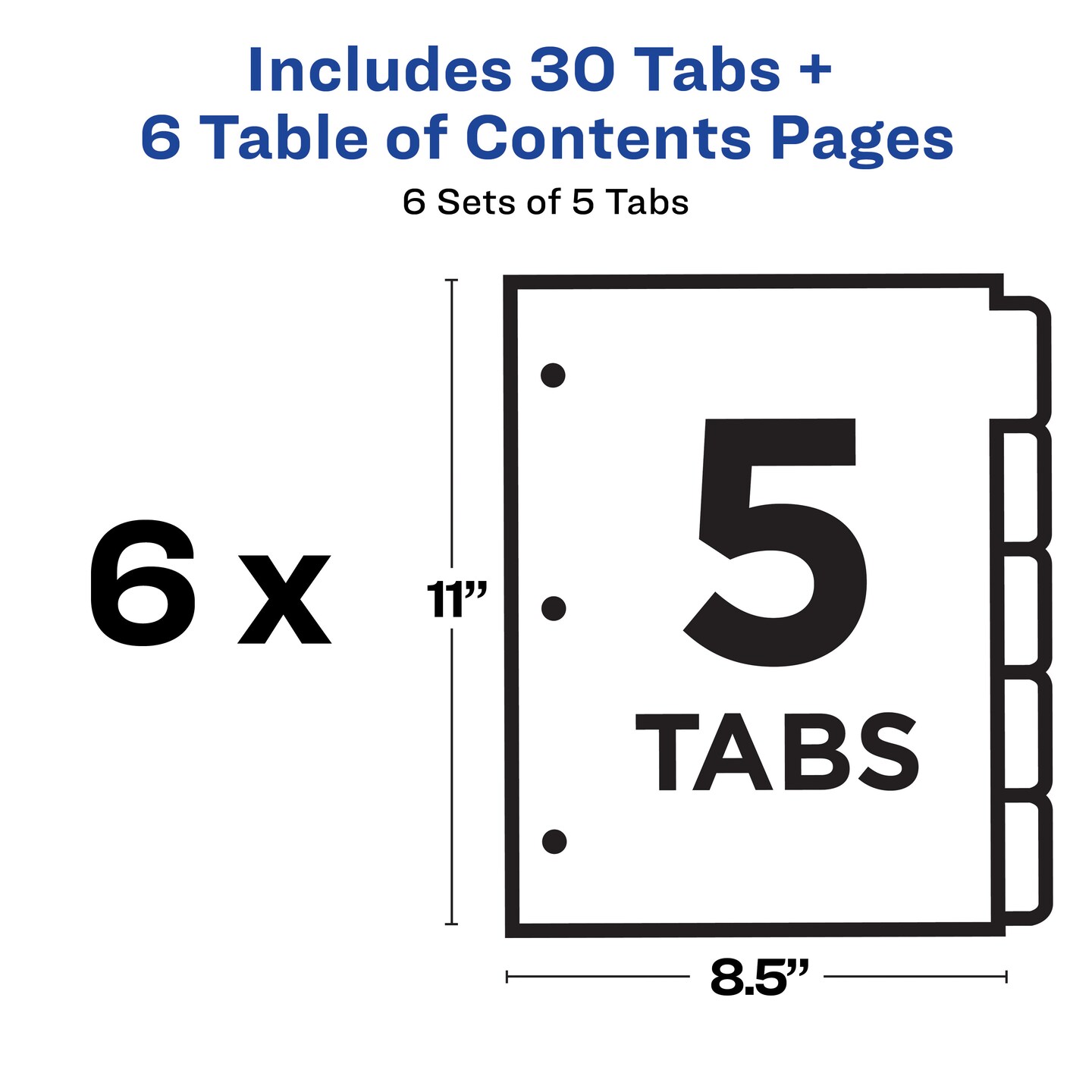 Avery Ready Index 5 Tab Binder Dividers, Customizable Table of Contents, Multicolor Tabs, 6 Sets (11187)