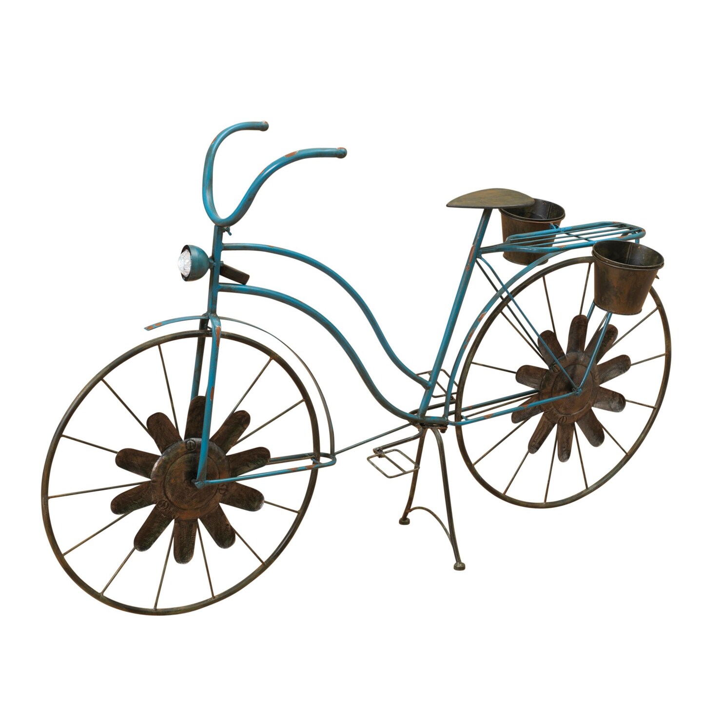 Contemporary Home Living 52.95&#x22; Blue and Brown Rustic Finish Solar Powered Bicycle Planters