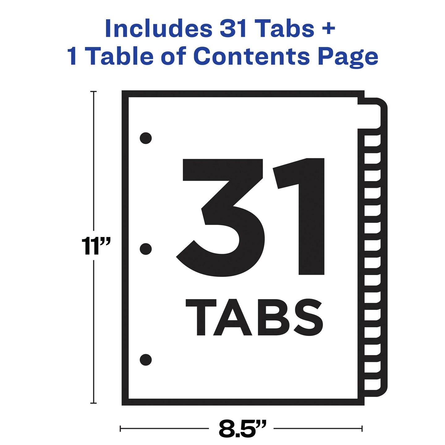 Avery Ready Index 31 Tab Binder Dividers, Customizable Table of Contents, Classic White Tabs, 1 Set (11128)