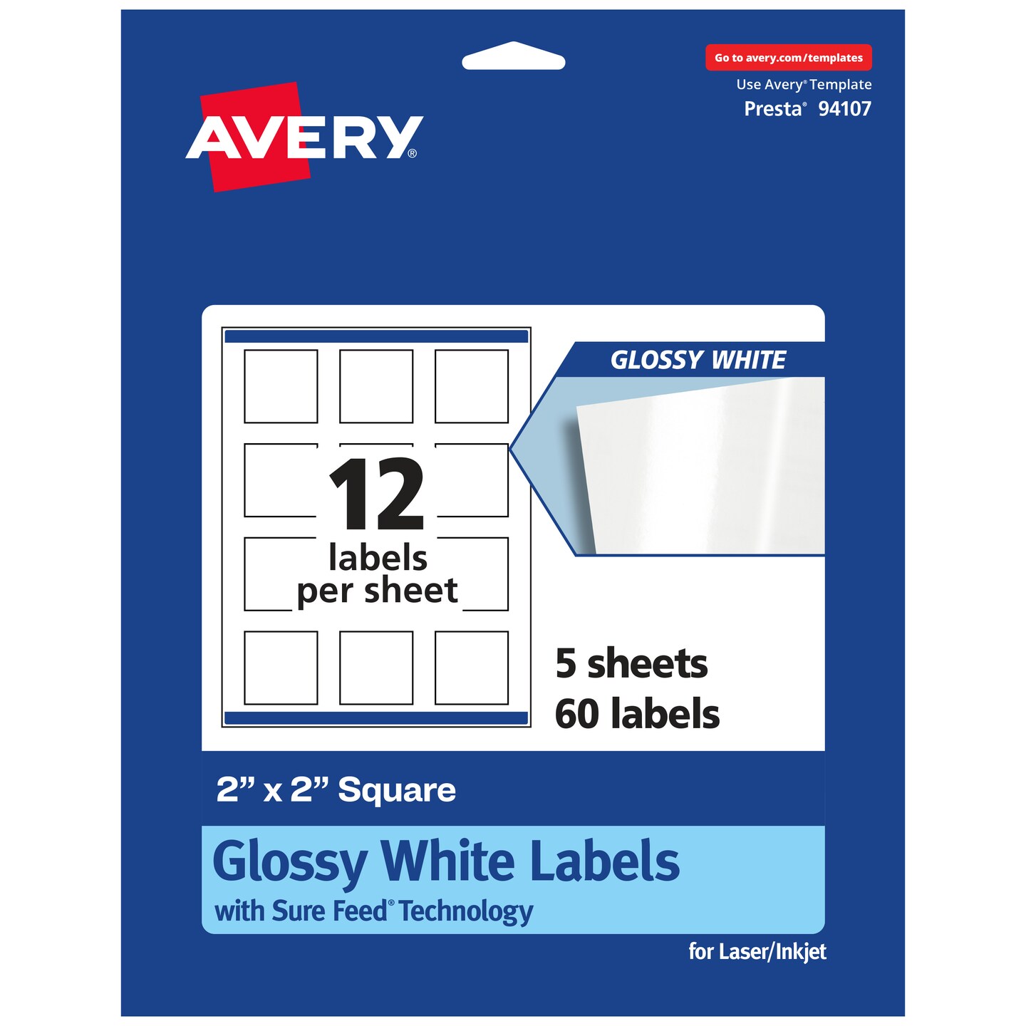 Avery Square Labels with Sure Feed, 2&#x22; x 2&#x22;