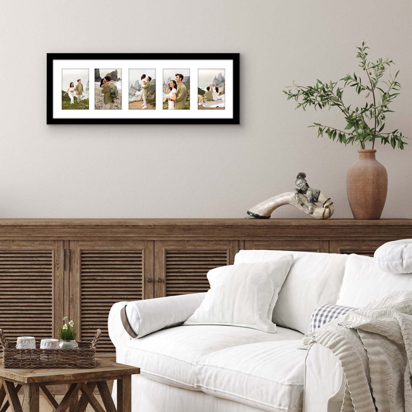 Americanflat 8x24 Collage Picture Frame - Displays Five 4x6 Photos at Once - Family Photo Collage Frame - Shatter Resistant Glass - Hanging Hardware for Horizontal or Vertical Display - Black